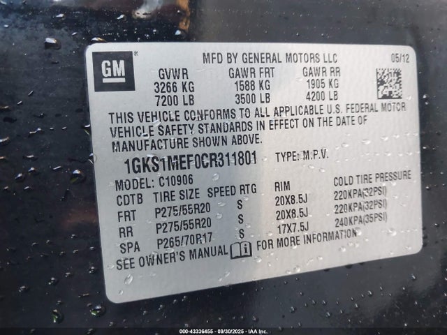 Продажа на аукционе авто 2012 Gmc Yukon Xl 1500 Denali, vin: 1GKS1MEF0CR311801, номер лота: 43336455