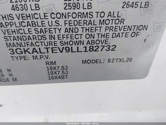 Продажа на аукционе авто 2020 Gmc Terrain Awd Sle, vin: 3GKALTEV9LL182732, номер лота: 43336479