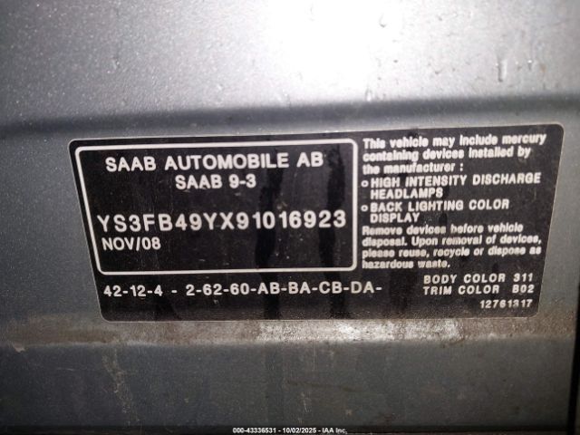 2009 SAAB 9-3 YS3FB49YX91016923 Photo 8