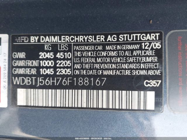 2006 MERCEDES-BENZ CLK 350 WDBTJ56H76F188167 Photo 8