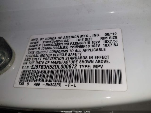 2013 ACURA RDX 5J8TB3H52DL000872 Photo 8
