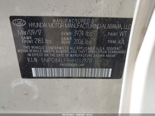 Hyundai 2017 2017 5NPD84LF9HH202870 Image 9