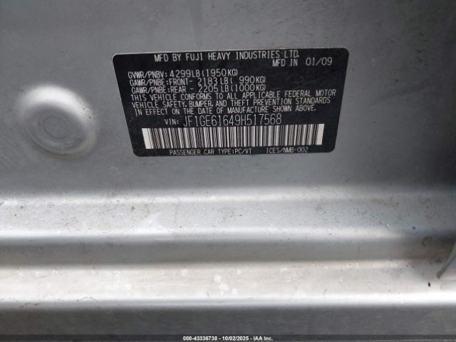 2009 SUBARU IMPREZA JF1GE61649H517568 Photo 8