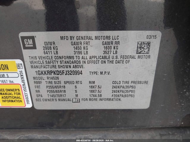 1GKKRPKD5FJ320994 GMC llt
