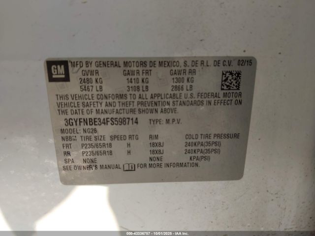 2015 CADILLAC SRX 3GYFNBE34FS598714 Photo 8