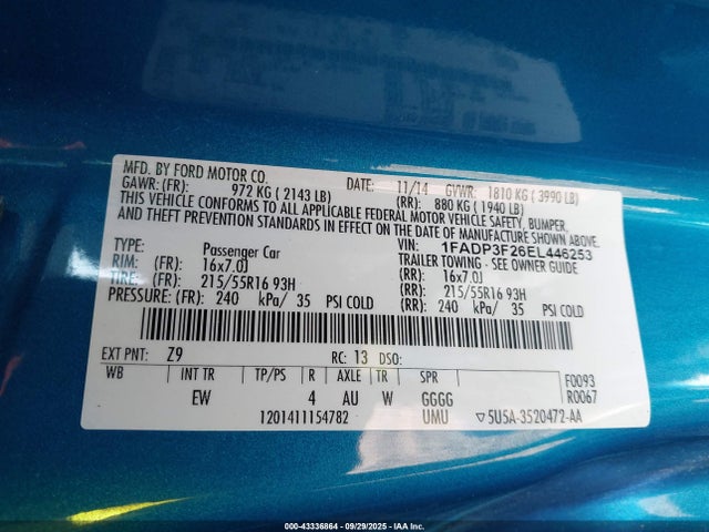Ford 2014 2014 1FADP3F26EL446253 Image 9