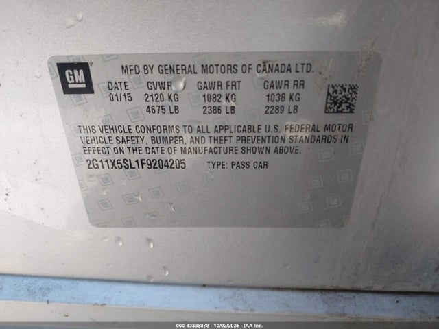 Chevrolet lkw 2015 2G11X5SL1F9204205 Image 9