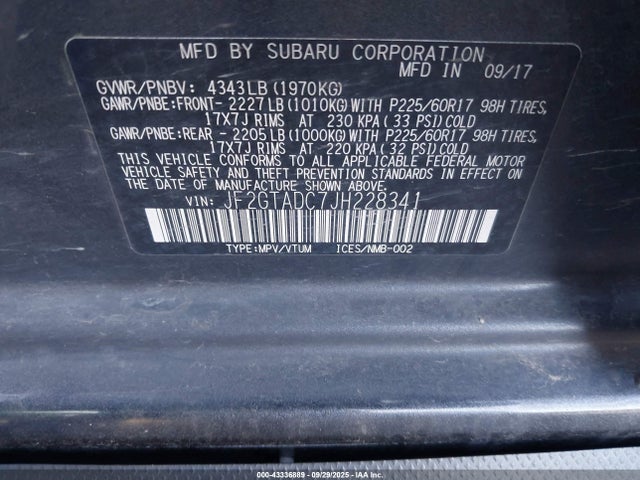JF2GTADC7JH228341 Subaru naturally aspirated