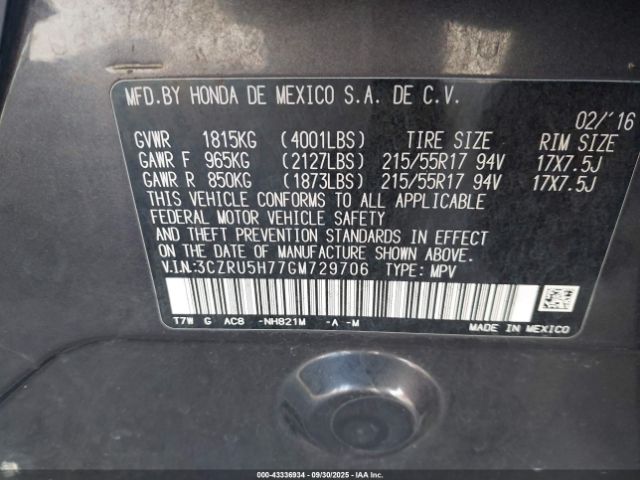 2016 HONDA HR-V 3CZRU5H77GM729706 Photo 8