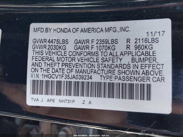 1HGCV1F35JA039234 Honda l15be