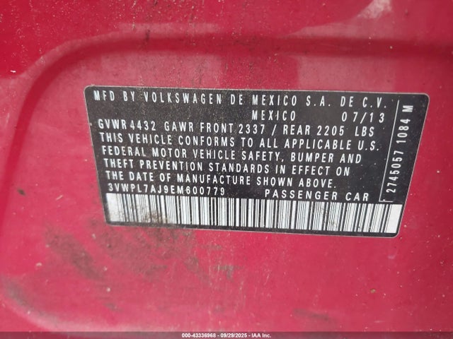 Volkswagen 2014 2014 3VWPL7AJ9EM600779 Image 9