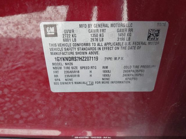 2017 CADILLAC XT5 1GYKNDRS7HZ207119 Photo 8