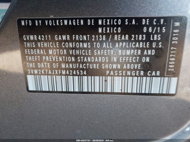 2015 VOLKSWAGEN JETTA 3VW2K7AJXFM424534 Photo 8