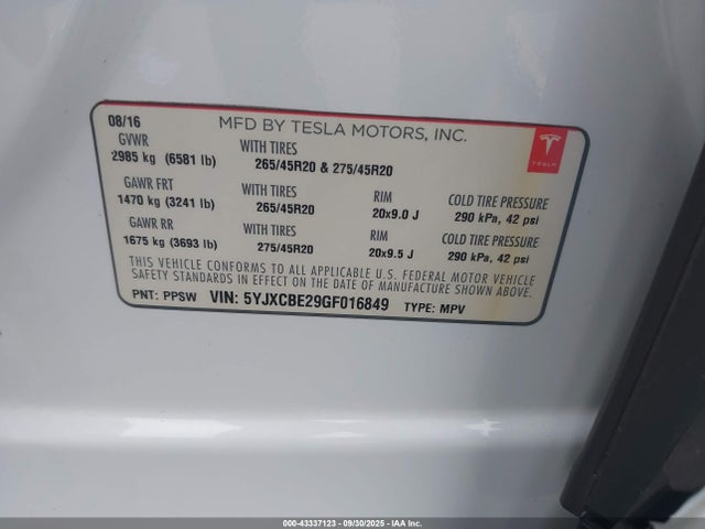 2016 TESLA MODEL X 5YJXCBE29GF016849 Photo 8