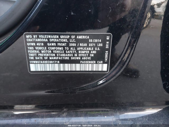 Volkswagen Passat 2014 1VWBS7A32EC091716 Image 9