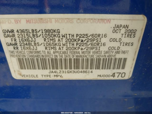 2003 MITSUBISHI OUTLANDER JA4LZ31GX3U048614 Photo 8