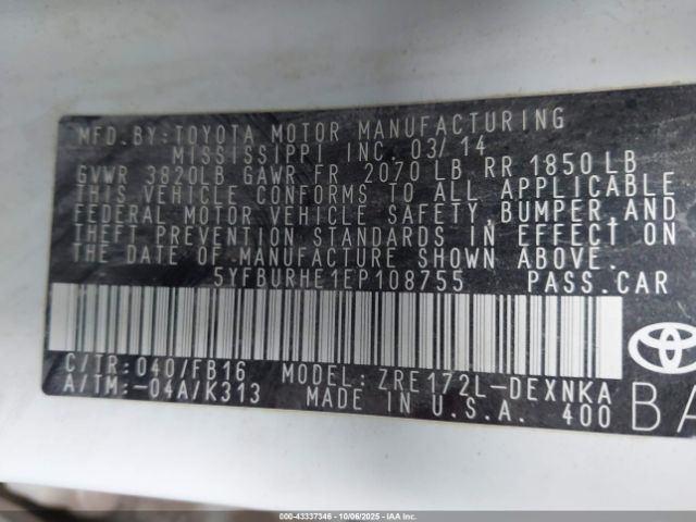 2014 TOYOTA COROLLA 5YFBURHE1EP108755 Photo 8