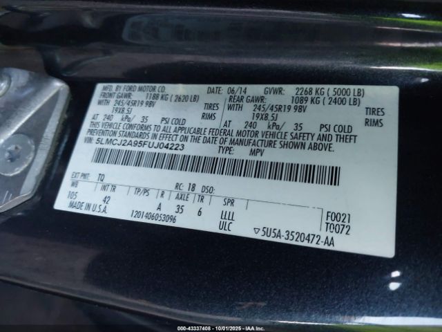 2015 LINCOLN MKC 5LMCJ2A95FUJ04223 Photo 8