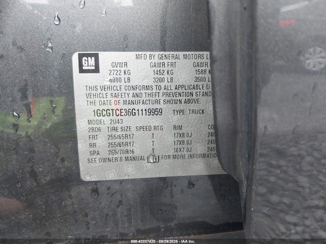 1GCGTCE36G1119959 Chevrolet lfx - sidi, vvt, e85 max, aluminum