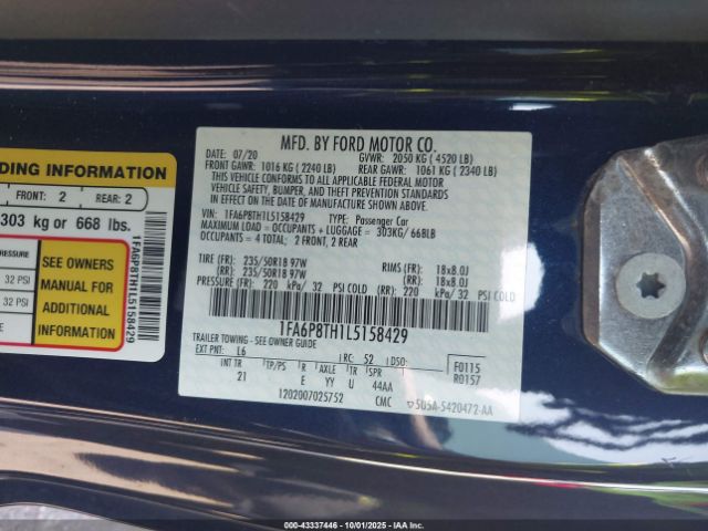 2020 FORD MUSTANG 1FA6P8TH1L5158429 Photo 8