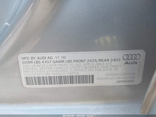 2011 AUDI A4 WAUEFAFLXBN032968 Photo 8
