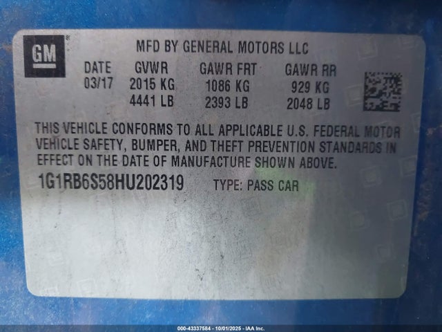 1G1RB6S58HU202319 Chevrolet l3a - di: direct injectio, vvt: variable valve timing, hybrid, gen 1