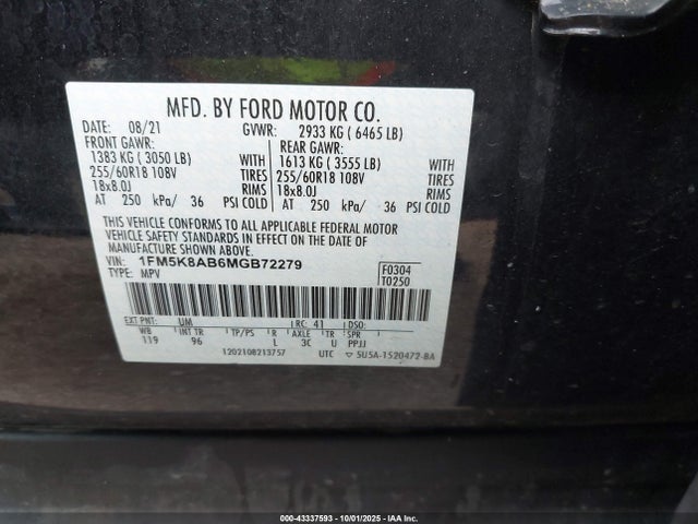 Ford Explorer 2021 1FM5K8AB6MGB72279 Image 9