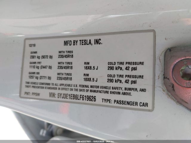 2020 TESLA MODEL 3 5YJ3E1EB6LF619626 Photo 8