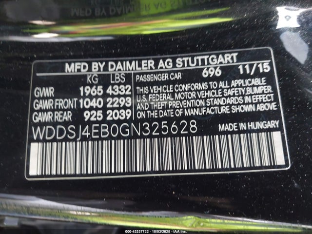 Mercedes-Benz 2016 2016 WDDSJ4EB0GN325628 Image 9