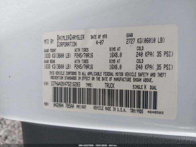2007 DODGE DAKOTA 1D7HW42K47S216283 Photo 8
