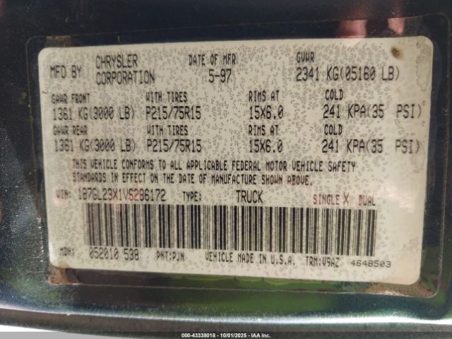 1997 DODGE DAKOTA 1B7GL23X1VS286172 Photo 8