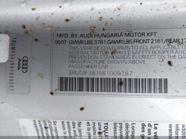 2008 AUDI TT TRUMF38J981009287 Photo 8