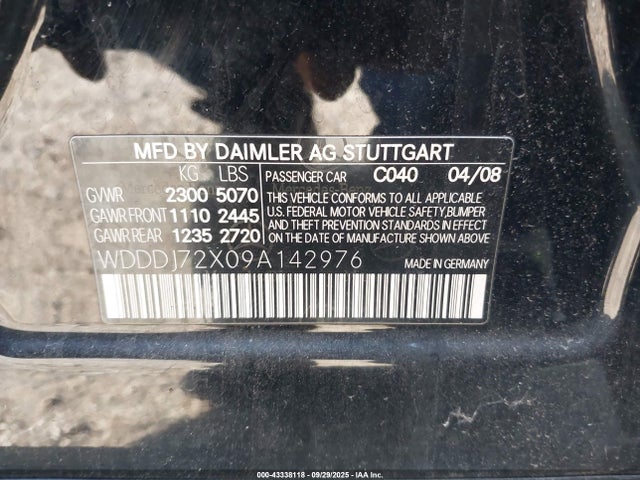 2009 Mercedes-benz Cls 550 მანქანა იყიდება აუქციონზე, vin: WDDDJ72X09A142976, აუქციონის ნომერი: 43338118