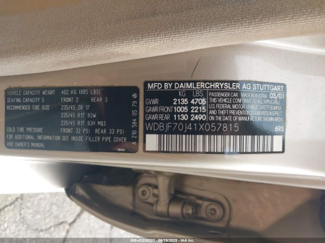 2001 MERCEDES-BENZ E 430 WDBJF70J41X057815 Photo 8