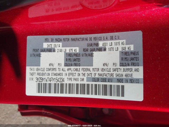 Mazda pe 2015 3MZBM1W74FM154334 Image 9