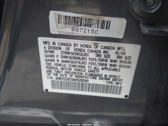 2008 ACURA MDX 2HNYD28318H529380 Photo 8