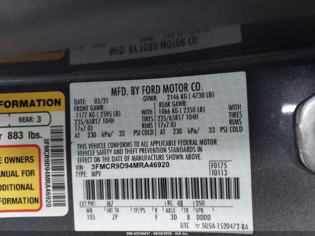 2021 FORD BRONCO SPORT 3FMCR9D94MRA46920 Photo 8