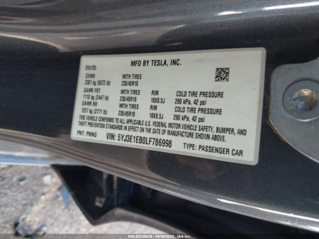2020 TESLA MODEL 3 5YJ3E1EB0LF786998 Photo 8