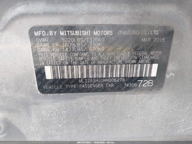 2017 MITSUBISHI MIRAGE ML32A3HJ1HH006278 Photo 8