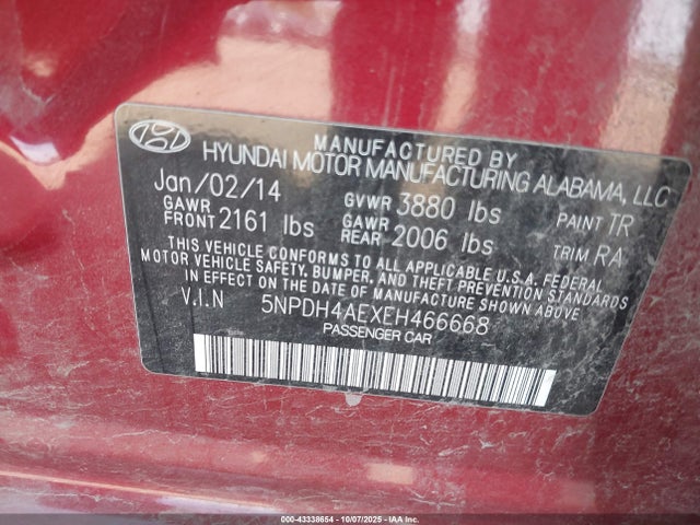 5NPDH4AEXEH466668 Hyundai dohc mpi nu