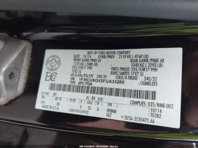 1FMCU9GX5FUA33260 Ford Escape