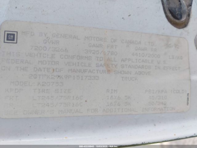 1993 GMC SIERRA 2GTFK29K9P1517333 Photo 8