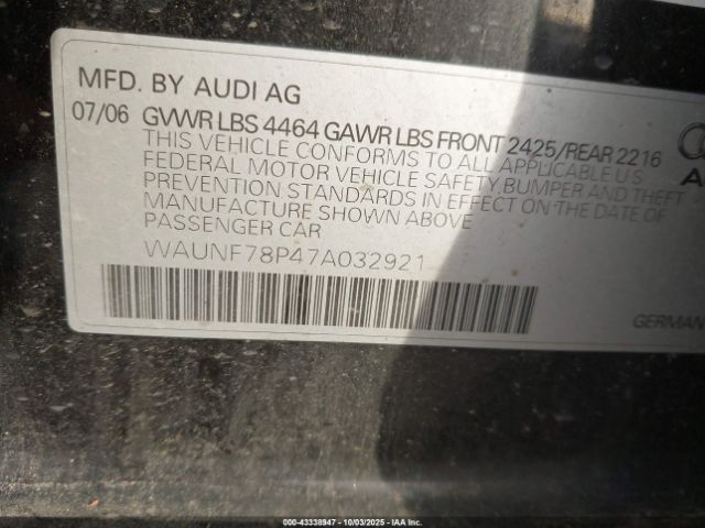 2007 AUDI A3 WAUNF78P47A032921 Photo 8