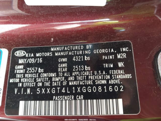 2016 KIA OPTIMA 5XXGT4L1XGG081602 Photo 8