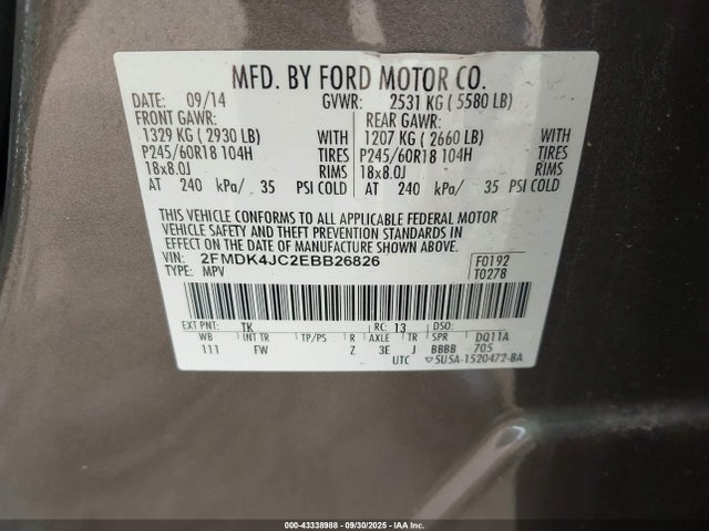 Ford Edge 2014 2FMDK4JC2EBB26826 Image 9