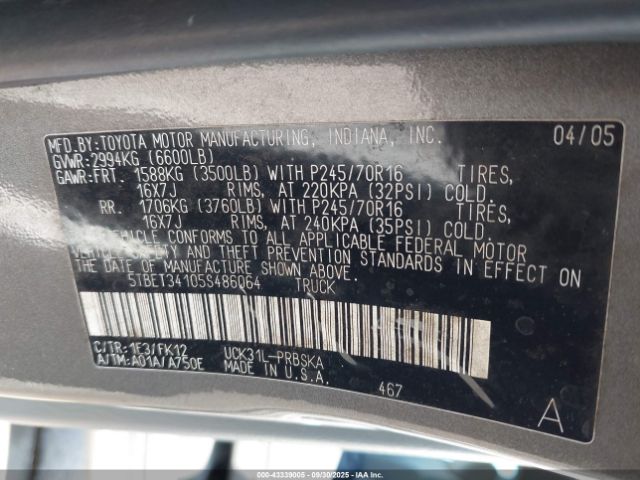 2005 TOYOTA TUNDRA 5TBET34105S486064 Photo 8