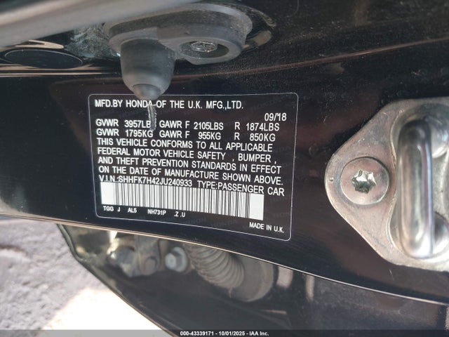 SHHFK7H42JU240933 Honda l15ba