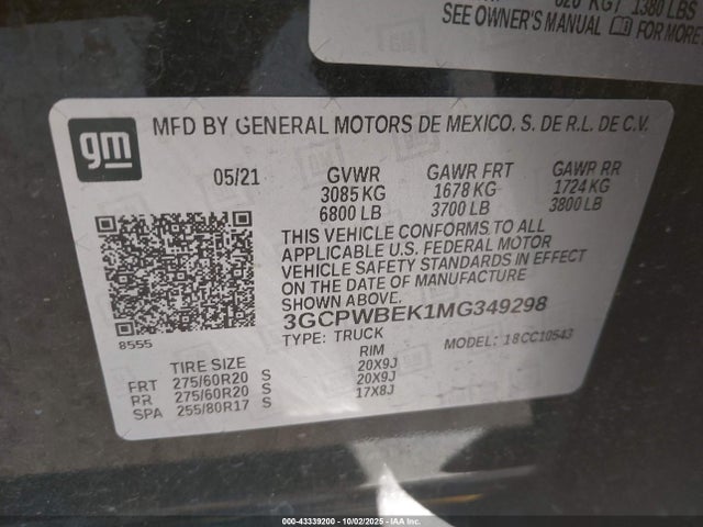 3GCPWBEK1MG349298 Chevrolet l3b - sidi, vvt, alum