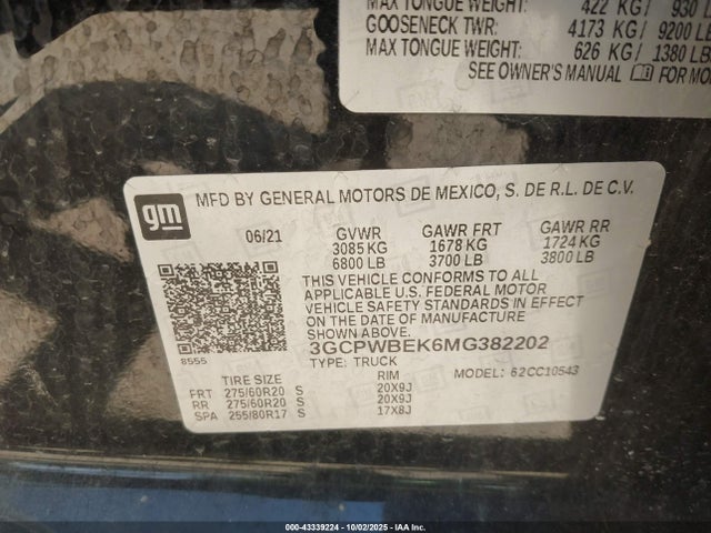 3GCPWBEK6MG382202 Chevrolet l3b - sidi, vvt, alum
