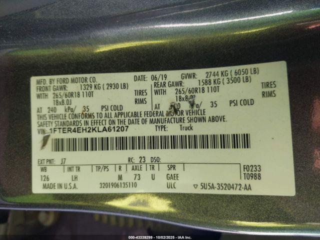 2019 FORD RANGER 1FTER4EH2KLA61207 Photo 8